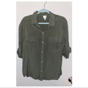 Olive green button up blouse